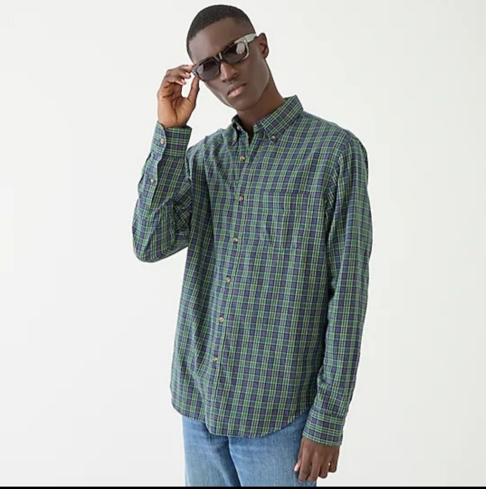 J. Crew Brushed Twill Shirt In TALL MEDIUM Or  UNTUCKED LARGE Blue Plaid NWT $98